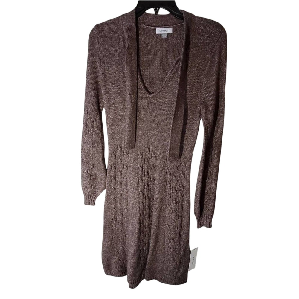 Calvin Klein Sweater‎ Dress Knit Long Sleeve Brown Casual Dress Size S